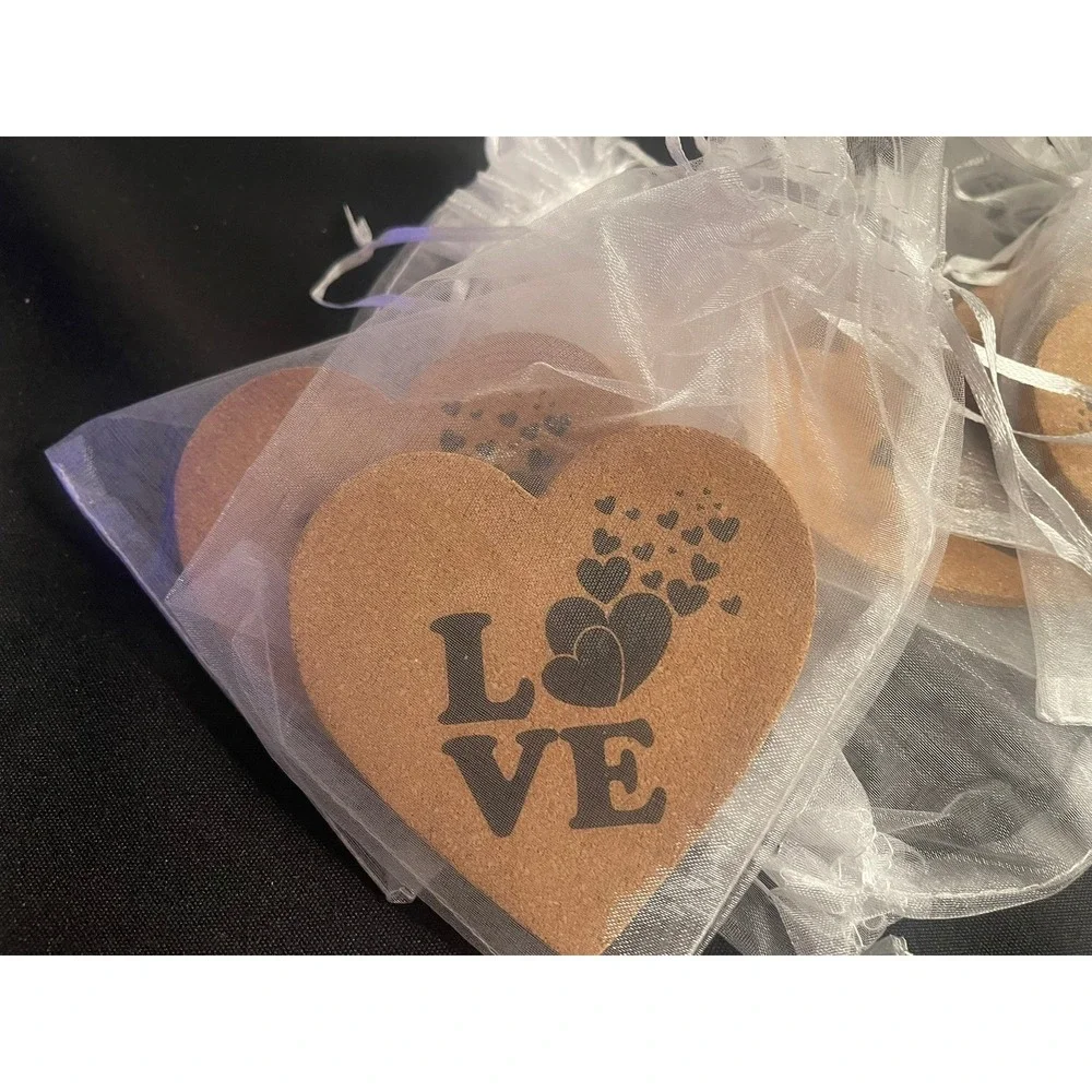 Valentines Day Party Favor Bundle Heart Cork Coasters Keychains and Gift‎ Tags